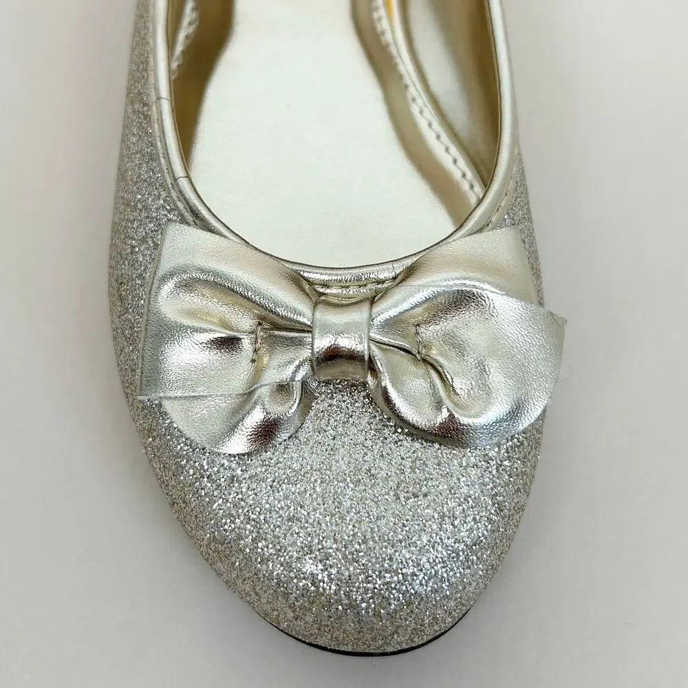 Nina Girl's Gold Metallic Leather Glitter Sparkle Bow Round Toe Flats SIZE 4